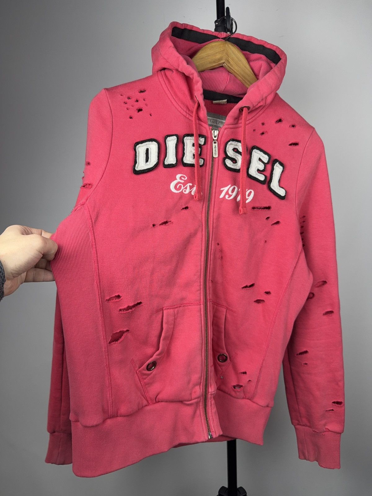 Diesel Vntg Y2K 90s Distressed Diesel Hoodie Luxury Avant Grade Size L / US 10 / IT 46 - 3 Thumbnail