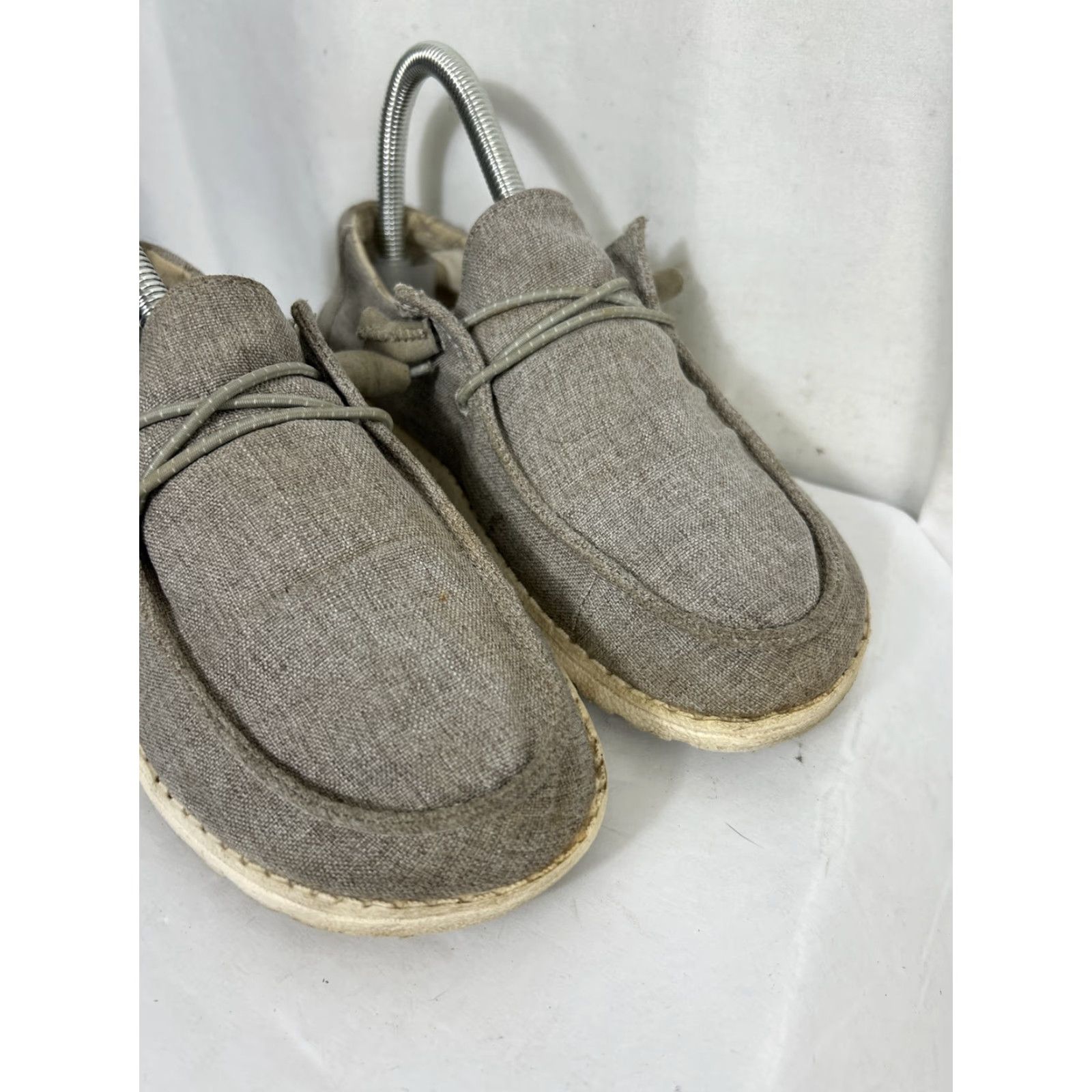 Vintage Hey Dude Women Wendy Woven Taupe Loafers Gray Casual Slip On Flat Heel 6 US 4 UK Round Toe Cotton Lining Low Top Women Size US 4 / IT 34 - 2 Thumbnail