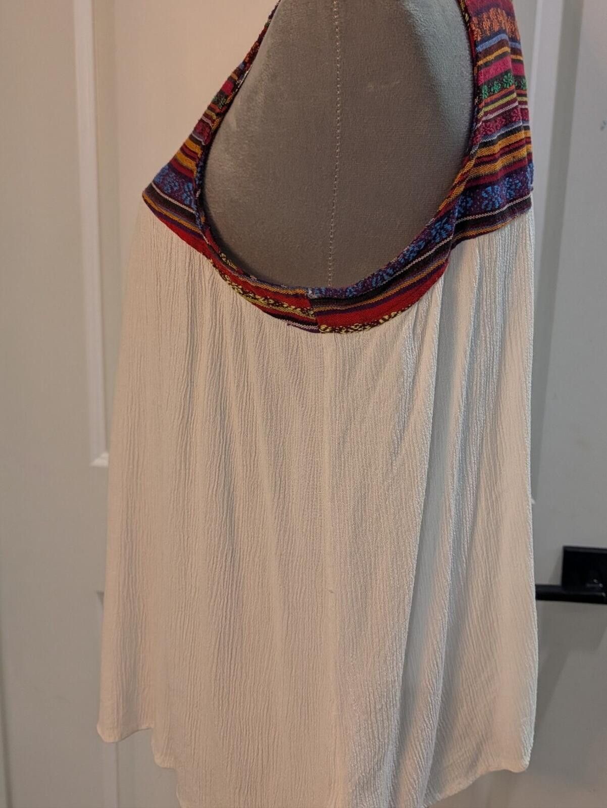 Other Boho Embroidered Yoke Tank Top - Cream with Multicolor Trim Size L / US 10 / IT 46 - 3 Thumbnail