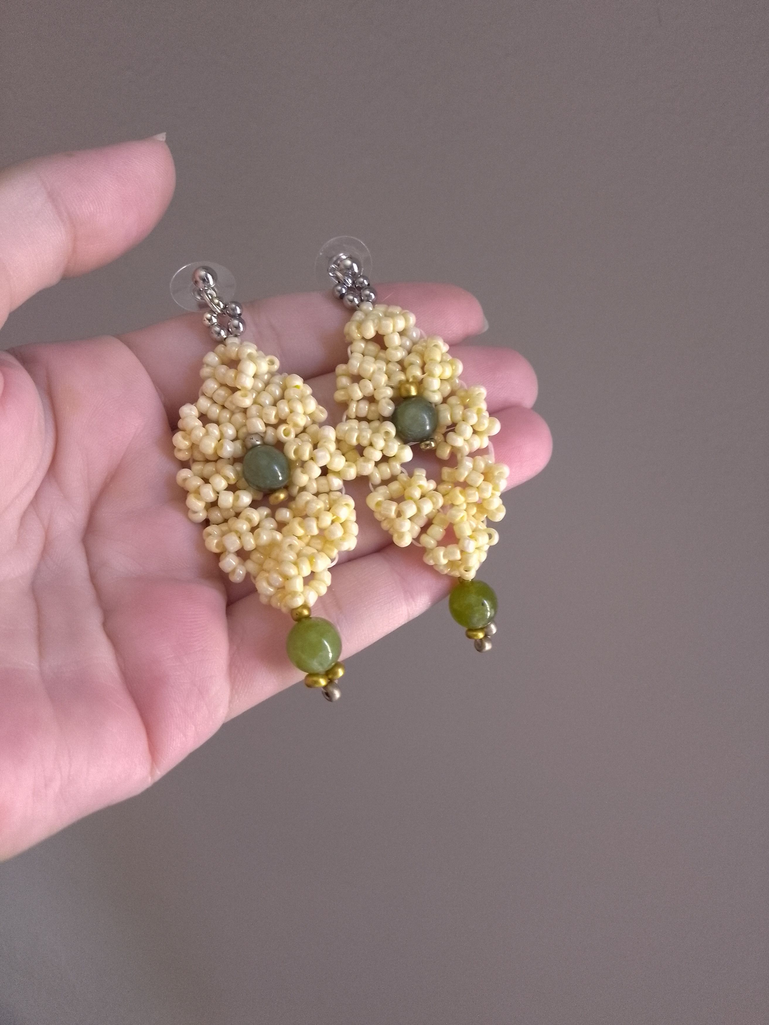Handmade Dangling earrings handcrafted with natural Green jade Size ONE SIZE - 2 Thumbnail