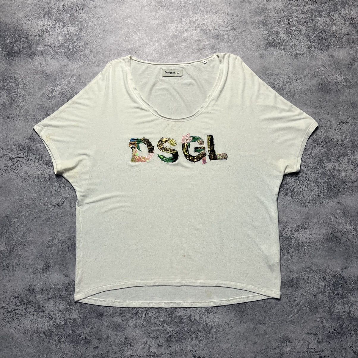 Desigual Vintage Desigual Big Rhinestones Glitter Logo Tee Streetwear Size L / US 10 / IT 46 - 1 Thumbnail