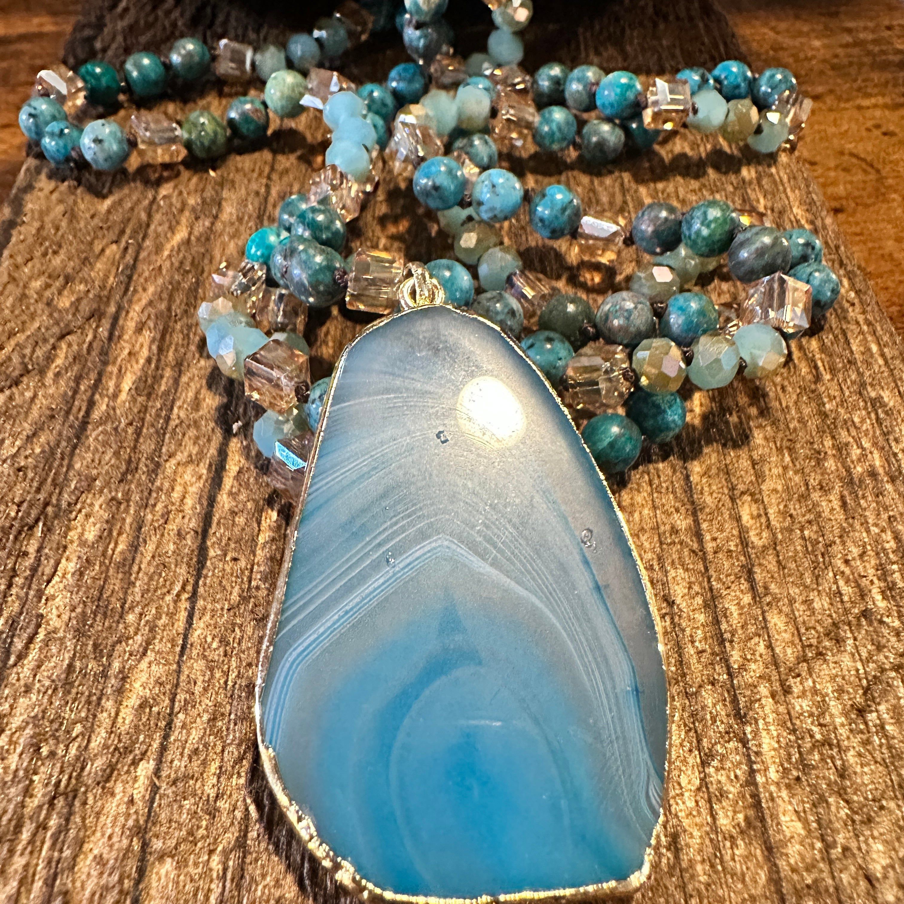 Other Bohemian Natural Stone Glass Knot Pendant Necklace: Teal Dro Size ONE SIZE - 3 Thumbnail