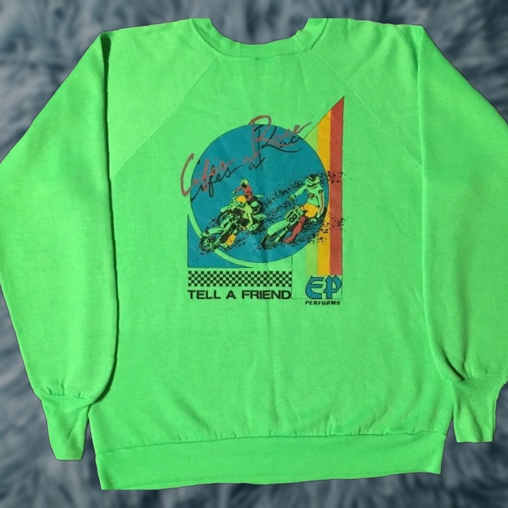 Vintage Vtg 80s EP Performs Life’s A Race Faded Motocross Hoodie M Green Fox Neon 90s Racing Mens Size US M / EU 48-50 / 2 - 1 Thumbnail
