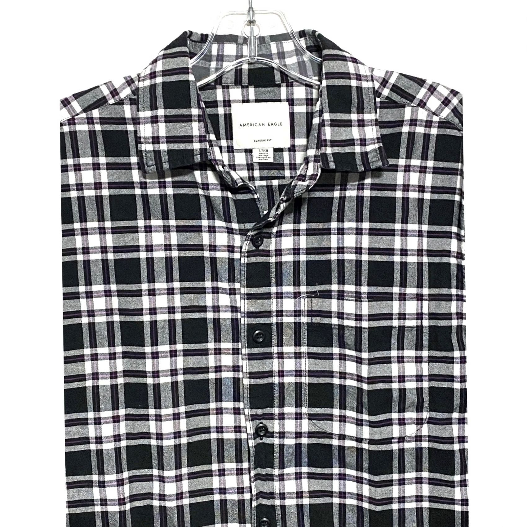 American Eagle Outfitters VINTAGE American Eagle Shirt Mens S Button Down Plaid Black White Purple Pocket Size US S / EU 44-46 / 1 - 2 Thumbnail