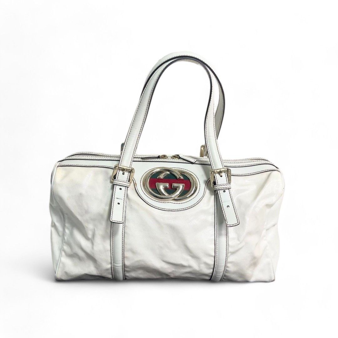 image of Gucci - Britt Handbag White Leather Vinyl Shoulder Bag Gg, Women's