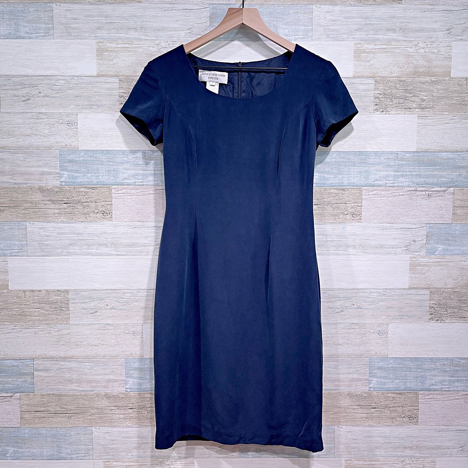 Other JONES NEW YORK 100% Silk Sheath Dress Navy Blue Womens 6 Size M / US 6-8 / IT 42-44 - 2 Thumbnail