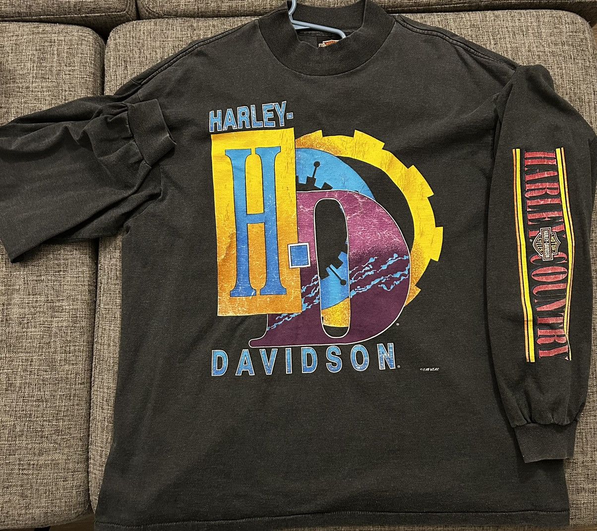 image of Vintage Harley Davidson Long Sleeve Great Condition in Grey, Men's (Size XL)