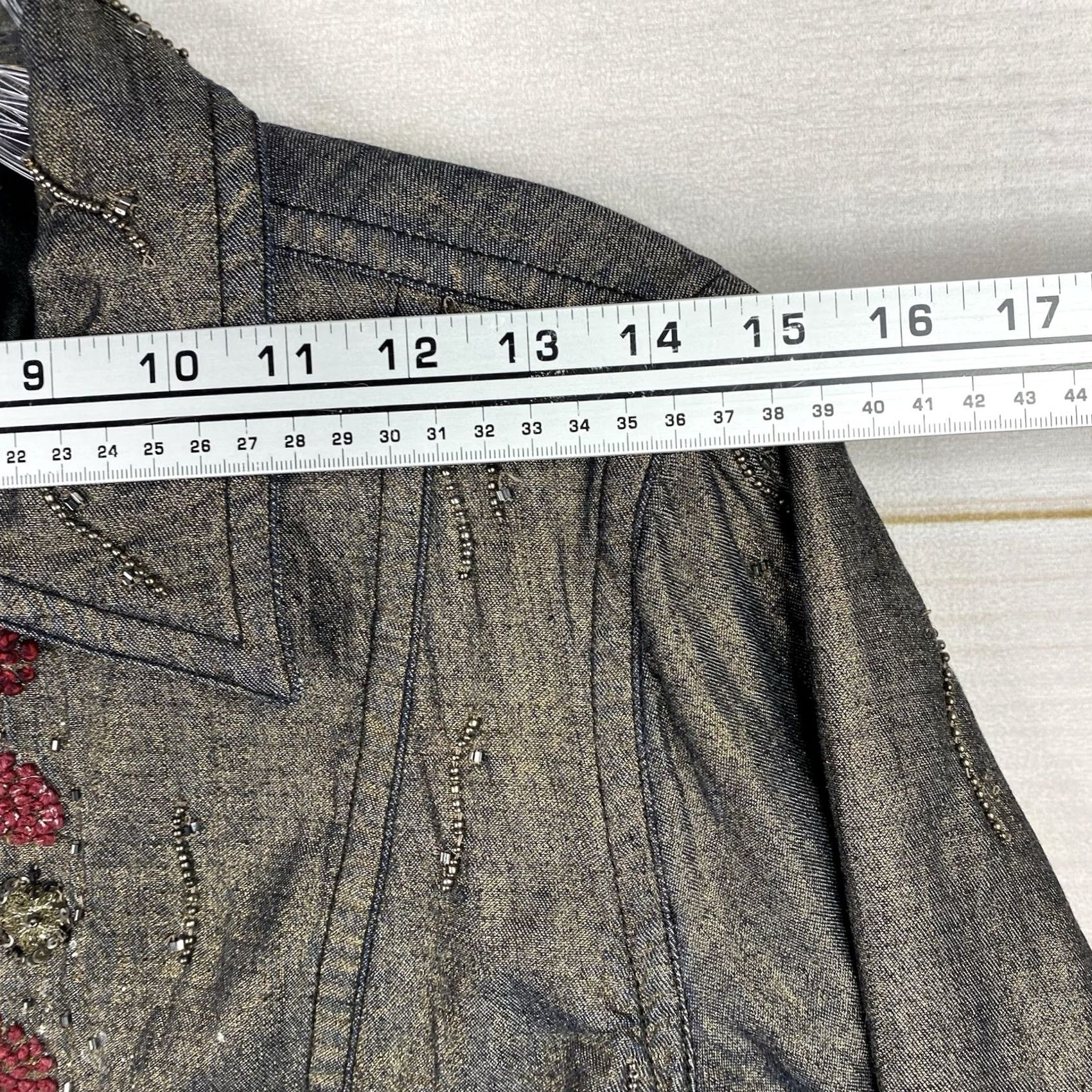 Vintage Chico's Womens Jacket S Blue Floral Embroidered Beaded Lined Boho Casual Cotton Short Sleeve Jacket Womens Size S / US 4 / IT 40 - 7 Thumbnail