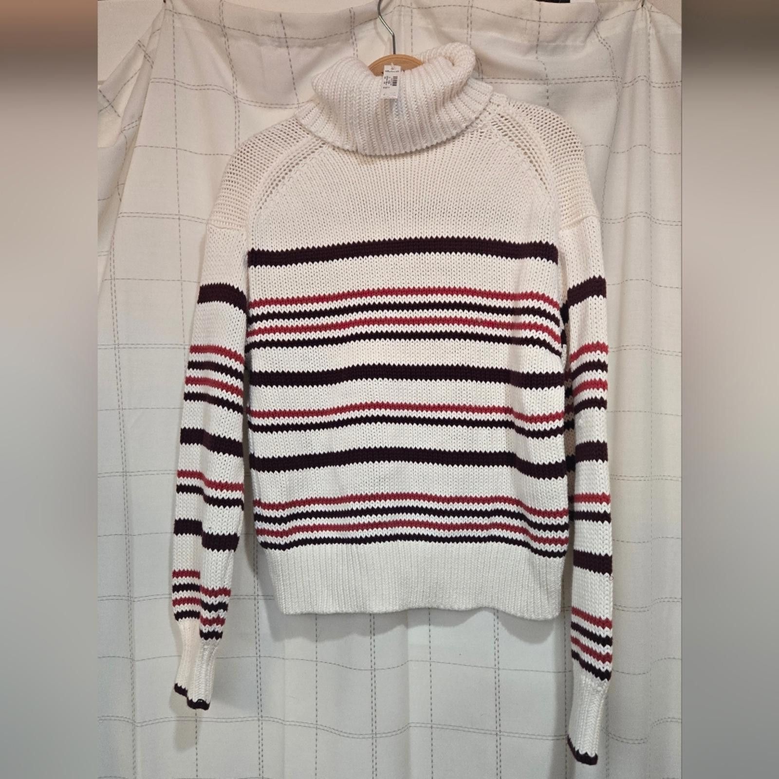 Madewell Madewell Ribbed Cotton Turtleneck Sweater in Stripe Size XS / US 0-2 / IT 36-38 - 3 Thumbnail