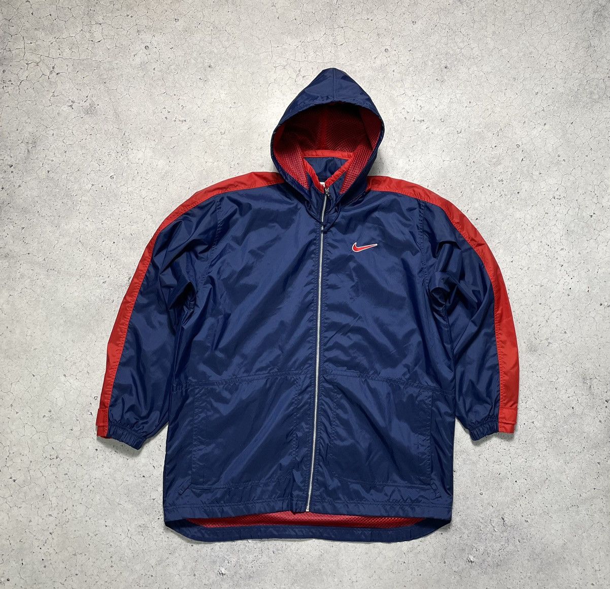 Nike × Vintage Vintage 90's Nike Big Swoosh Logo Drill Y2K Nylon Jacket Size US XL / EU 56 / 4 - 2 Thumbnail