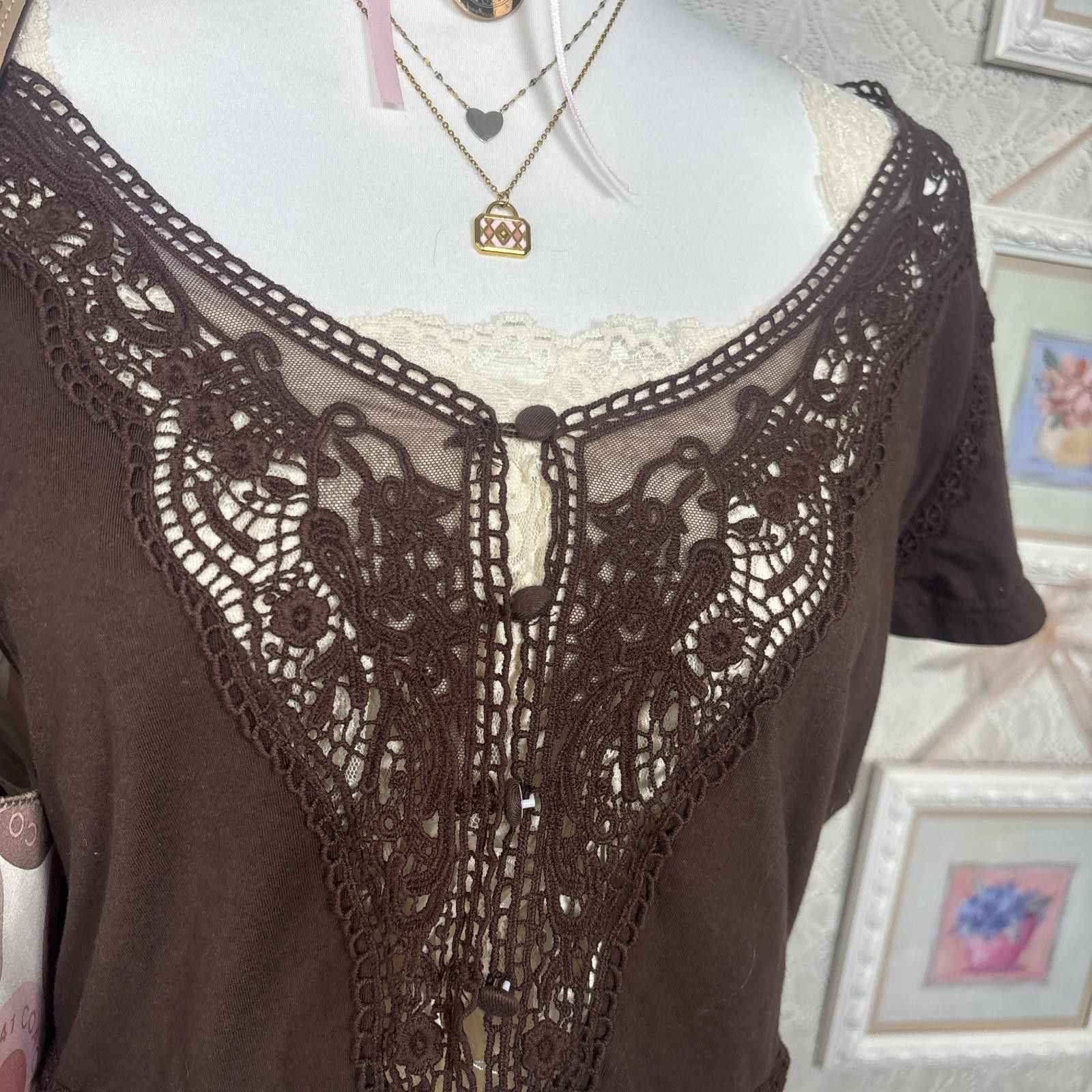 Other y2k brown lace fairy core cardigan Size L / US 10 / IT 46 - 5 Thumbnail