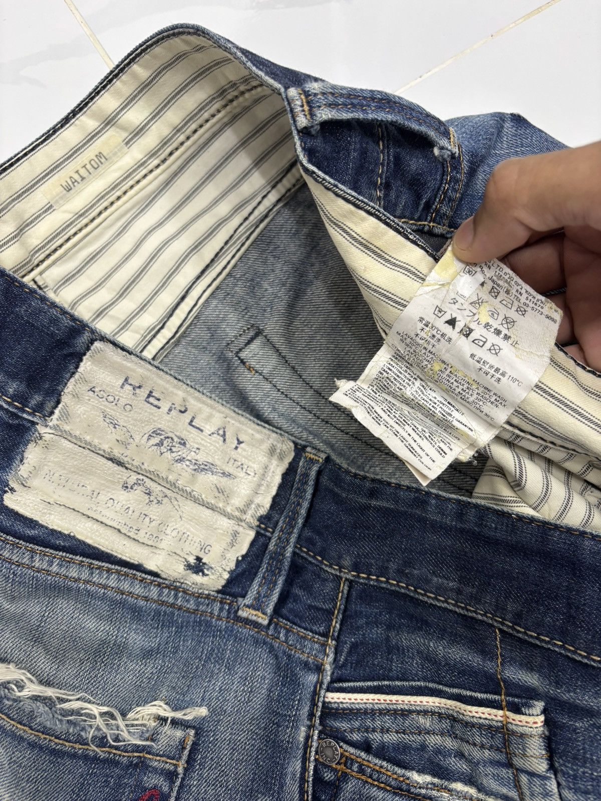 If Six Was Nine Vintage Distressed Denim Replay Selvedge Ripped Jeans Size US 35 - 15 Thumbnail