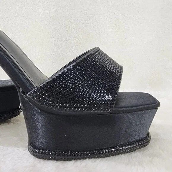 Other Helen Black Satin Rhinestone Trim Party Evening Platform Hig Size US 9 / IT 39 - 5 Thumbnail