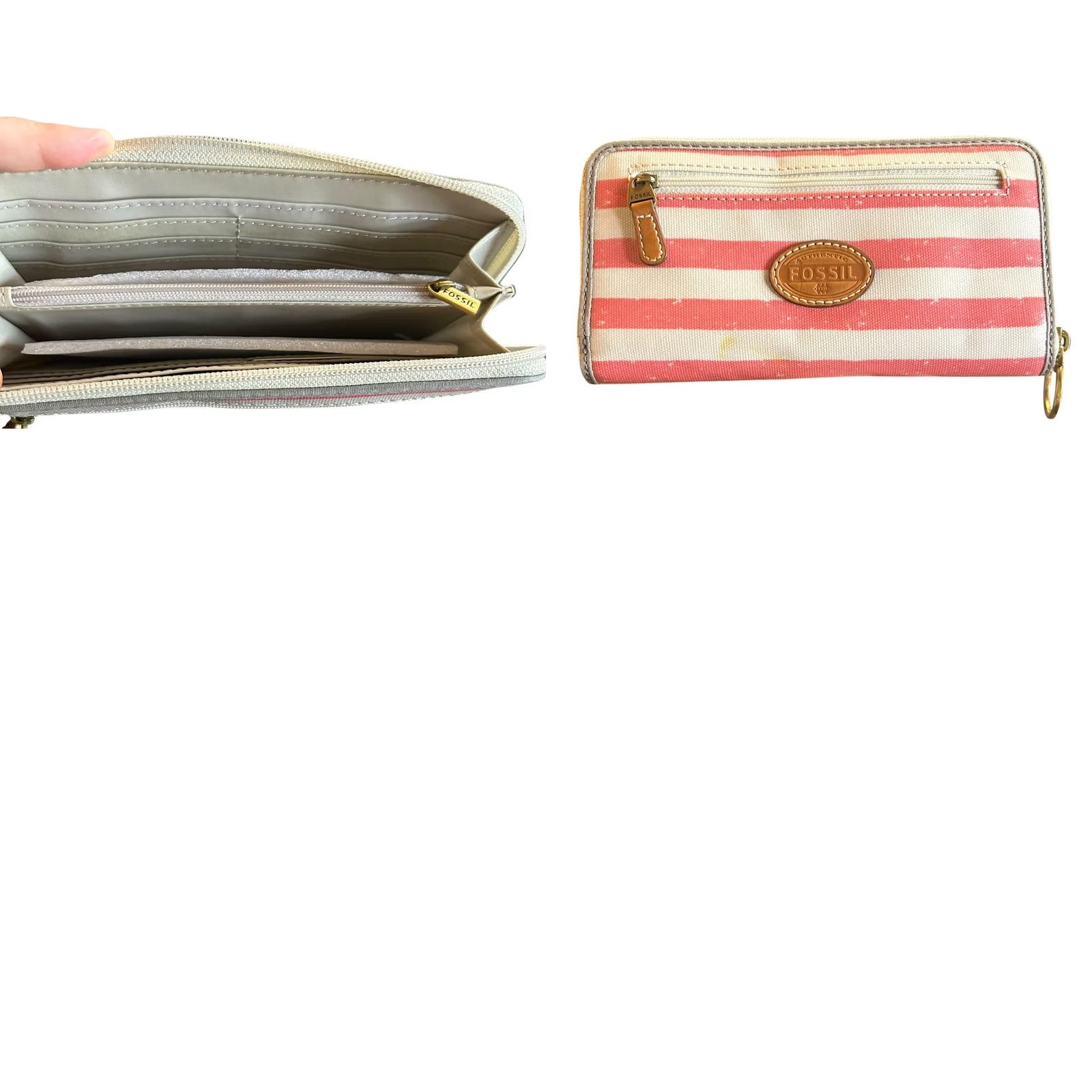Fossil Fossil Wallet Women’s Full Zip Coral Multi Pink Striped NWOT W/Defects Size ONE SIZE - 10 Thumbnail