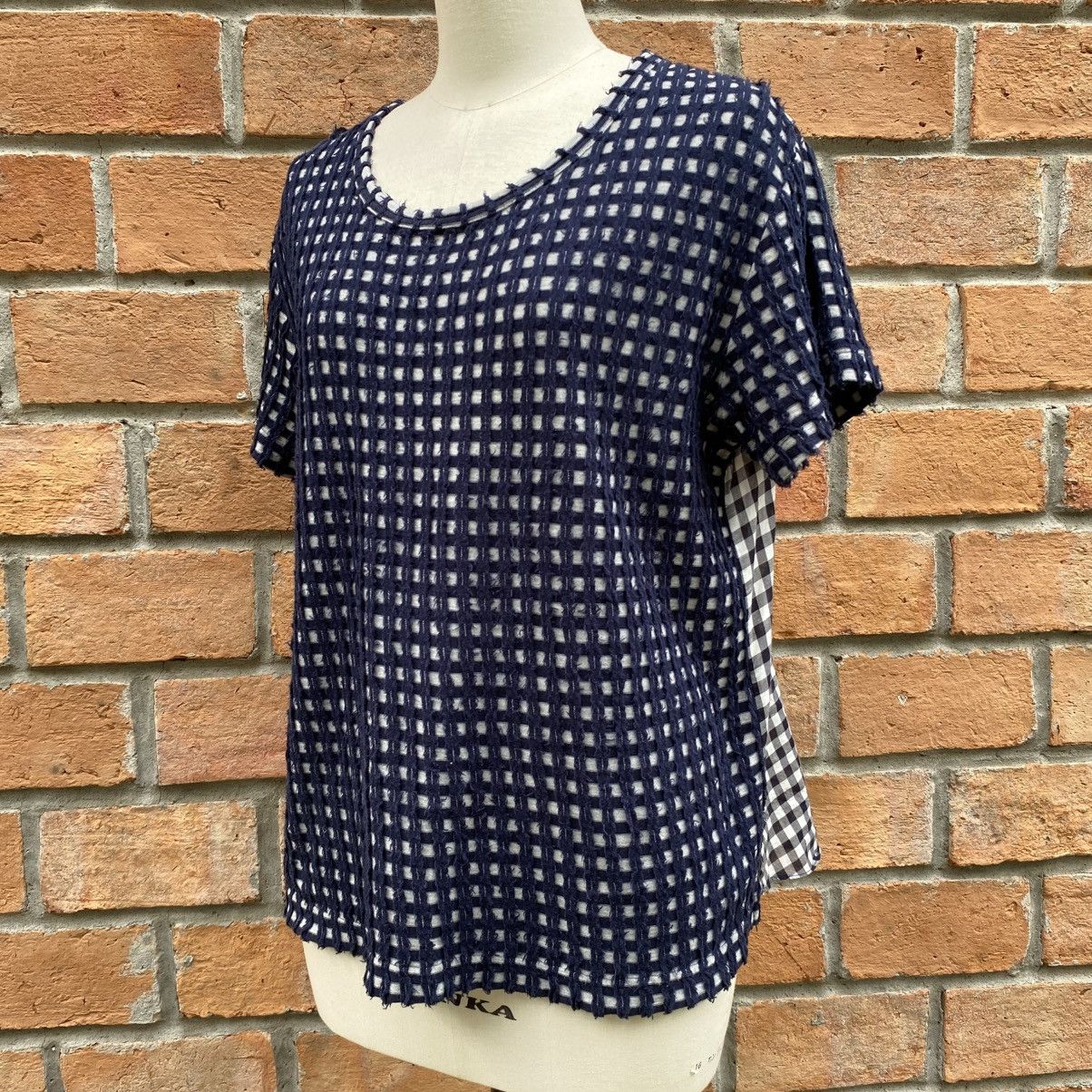 Zucca Zucca Navy Textured Grid Front Top with Sheer Back Panel Size M / US 6-8 / IT 42-44 - 17 Thumbnail