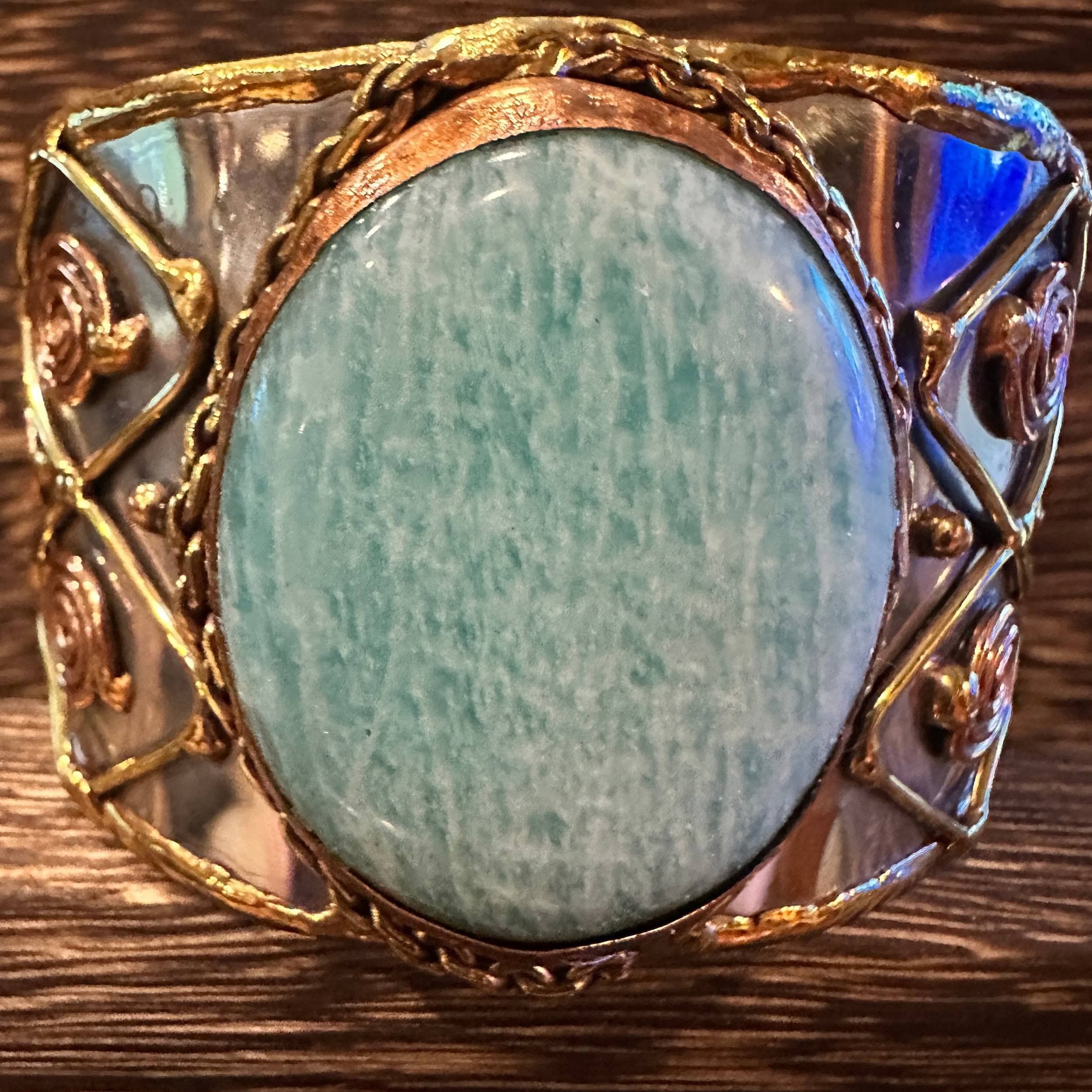 Other Artisan-Made Adjustable Cuff Bracelet with Amazonite Green S Size ONE SIZE - 2 Thumbnail