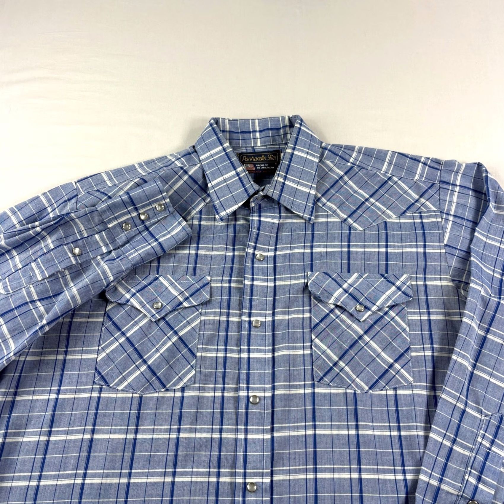 Vintage VINTAGE Panhandle Slim Shirt Mens 16.5 Blue Plaid Pearl Snap Up Western USA Made Size US XL / EU 56 / 4 - 2 Thumbnail