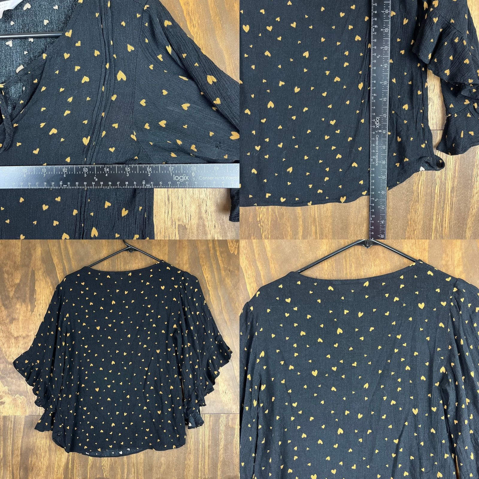 Lauren Conrad Lauren Conrad Blouse Womens Black Gold Hearts V Neck 3/4 Flared Sleeve XS Womens, Blouse, Black, Gold Hearts, V-Neck, 3/4 Sleeve, XS Size XS / US 0-2 / IT 36-38 - 8 Thumbnail