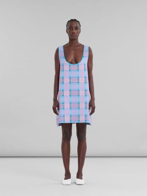 Marni oc11z0525 Checked Techno A-Line Dress in Blue Size XL / US 12-14 / IT 48-50 - 2 Thumbnail