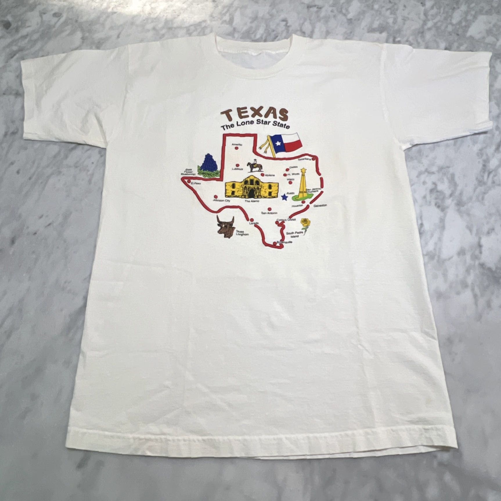 Vintage VINTAGE Texas Lone Star State Shirt Men Large Short Sleeve Graphic Tee 1990s White Cotton Sportswear/Beach Mens Size US L / EU 52-54 / 3 - 3 Thumbnail