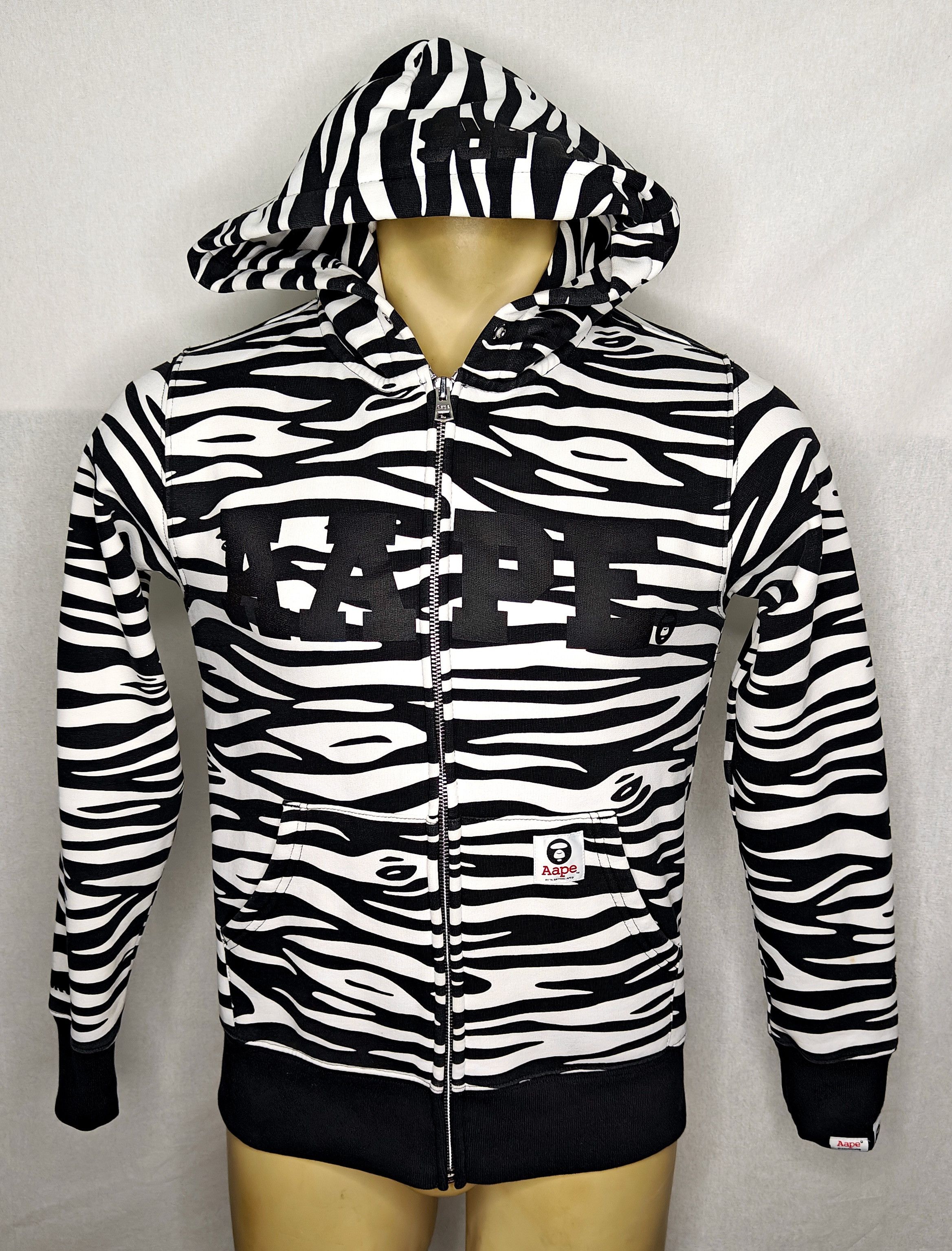 Image of Aape Universe By A Bathing Ape Bape Zebra Striped Hoodie in Black, Men's (Size Small)