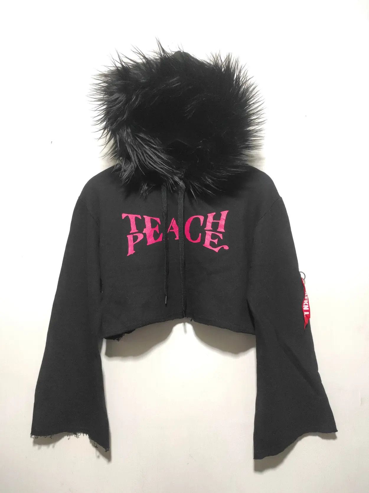 Japanese Brand Peace Crop Black Fur Hoodie Parka IfSixWasNine LGB style Size M / US 6-8 / IT 42-44 - 2 Thumbnail