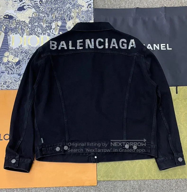 Balenciaga Balenciaga Black and gray denim jacket with large rhinesto Size XXS / US 00 / IT 34 - 2 Thumbnail