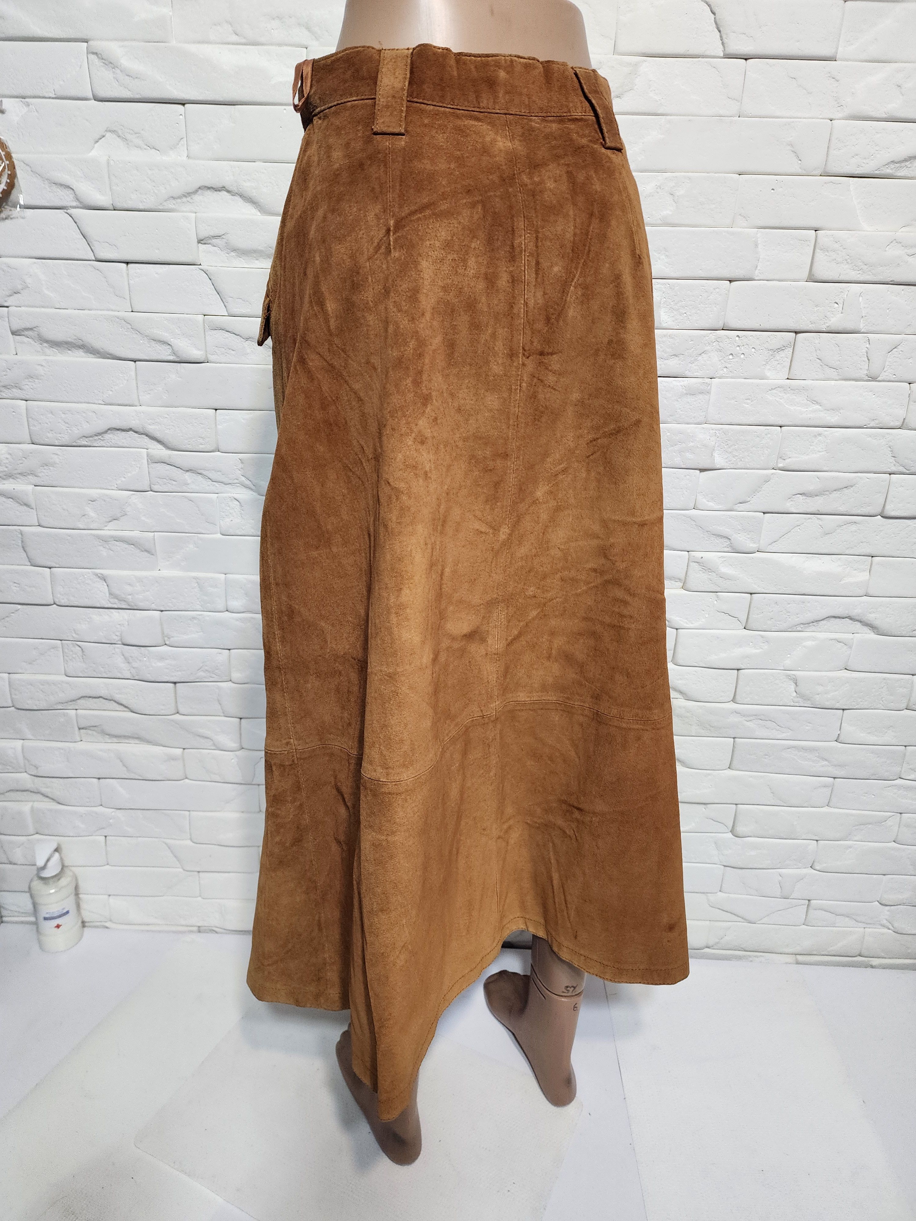 Other Brown Suede Leather Skirt, Plastic Buttons Fasteners Size 28" / US 6 / IT 42 - 6 Thumbnail