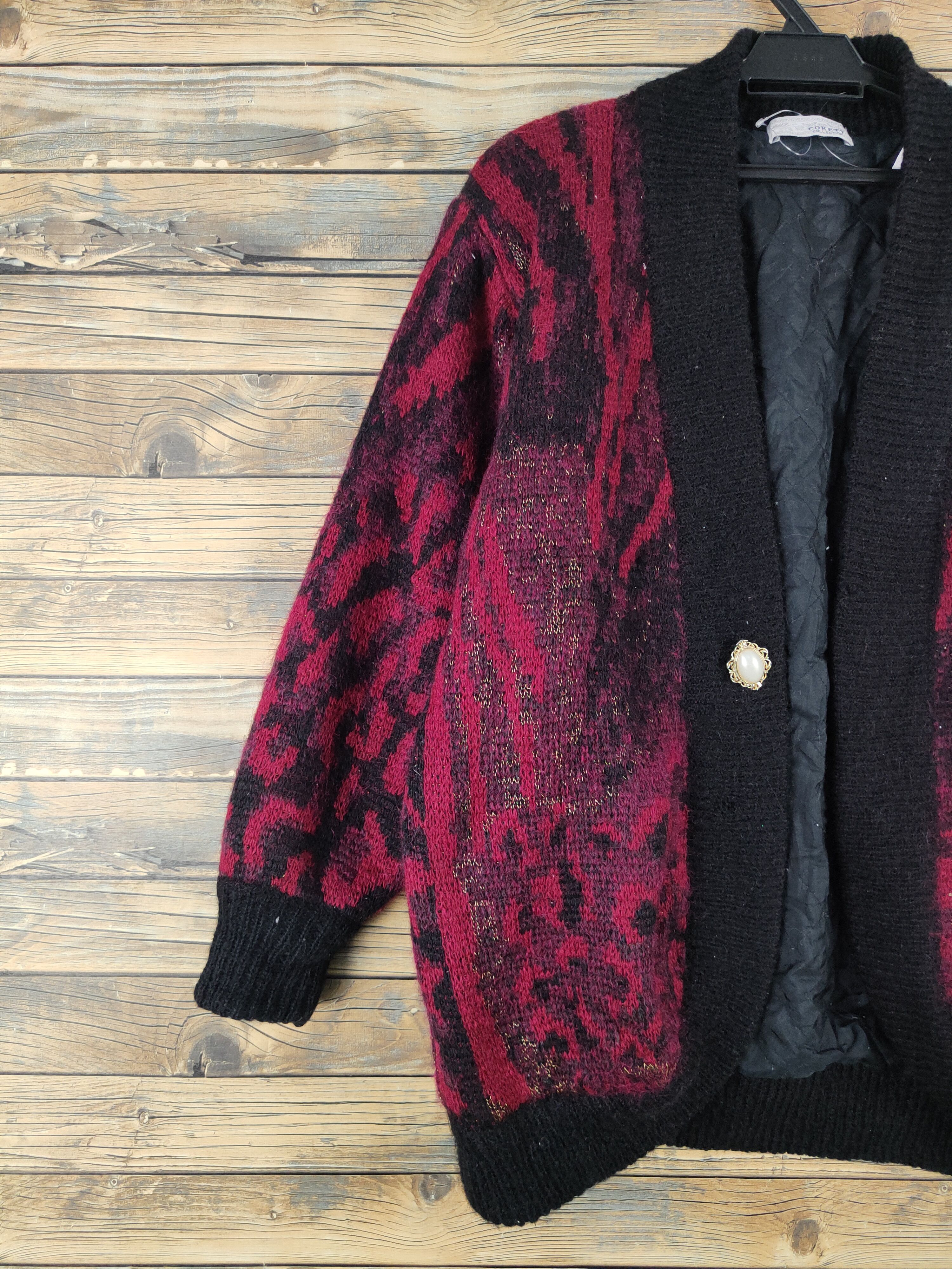 Aran Isles Knitwear Cokett Black Red Wool Knitwear Cardigan #W2105 Size L / US 10 / IT 46 - 4 Thumbnail
