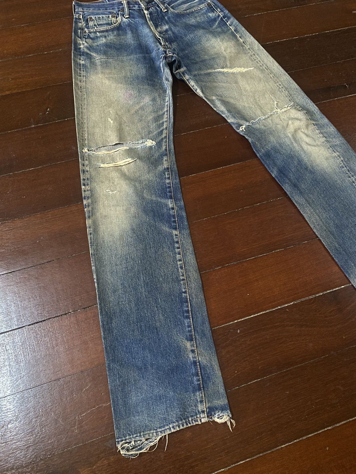 Denime Vintage denime Distress Mud wash Denim Selvedge Jeans Size US 29 - 3 Thumbnail