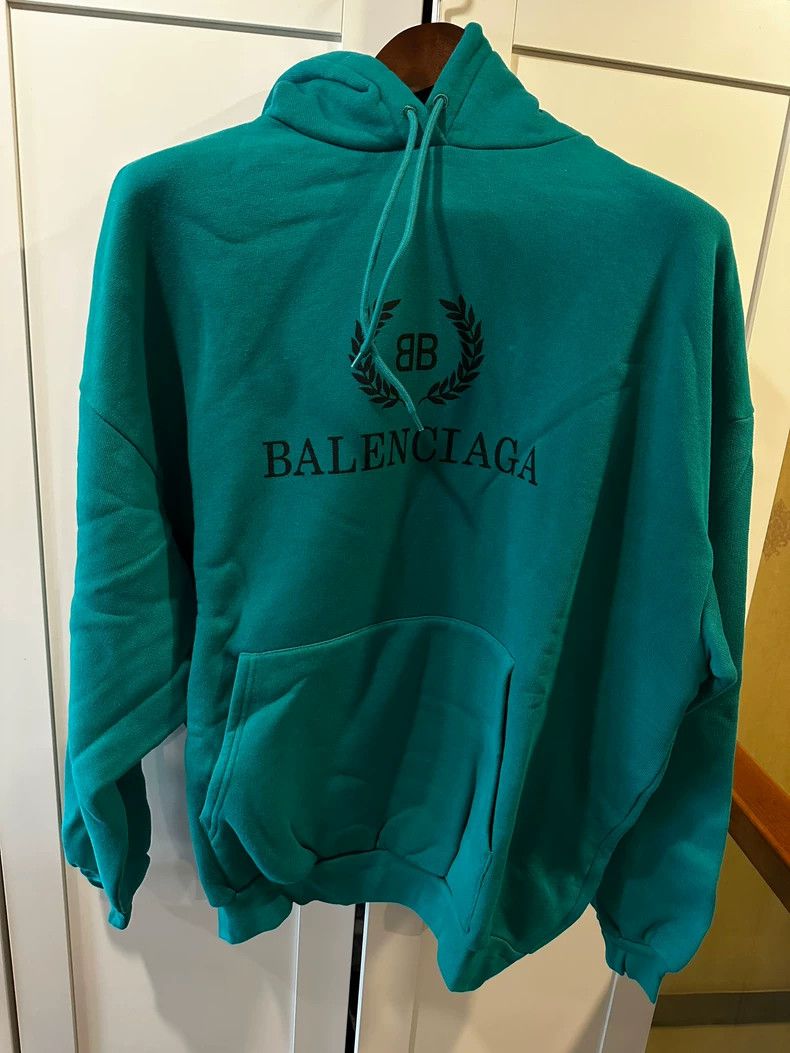 Balenciaga Balenciaga Teal Logo Hoodie Sweatshirt - dmc Size US M / EU 48-50 / 2 - 1 Thumbnail