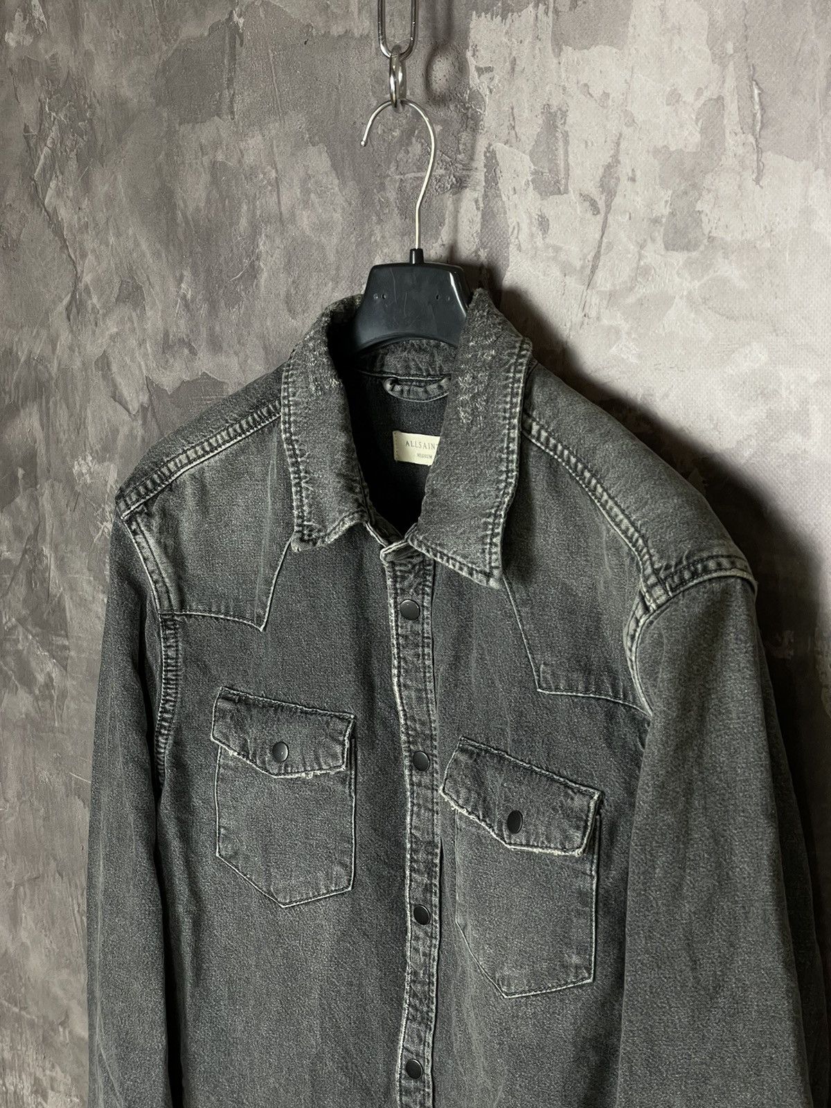 Allsaints AllSaints Denim Distressed Faded Grey Y2K overshirt buttonup Size US M / EU 48-50 / 2 - 10 Thumbnail