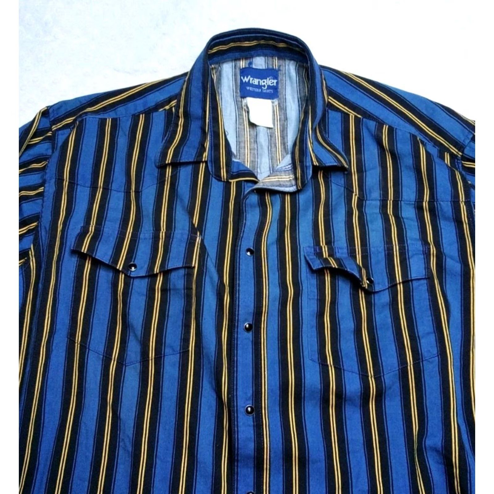 Wrangler VINTAGE Wrangler Shirt Mens 2XL Blue Striped Pearl Snap Button-Up Cowboy Shirt Size US XXL / EU 58 / 5 - 4 Thumbnail