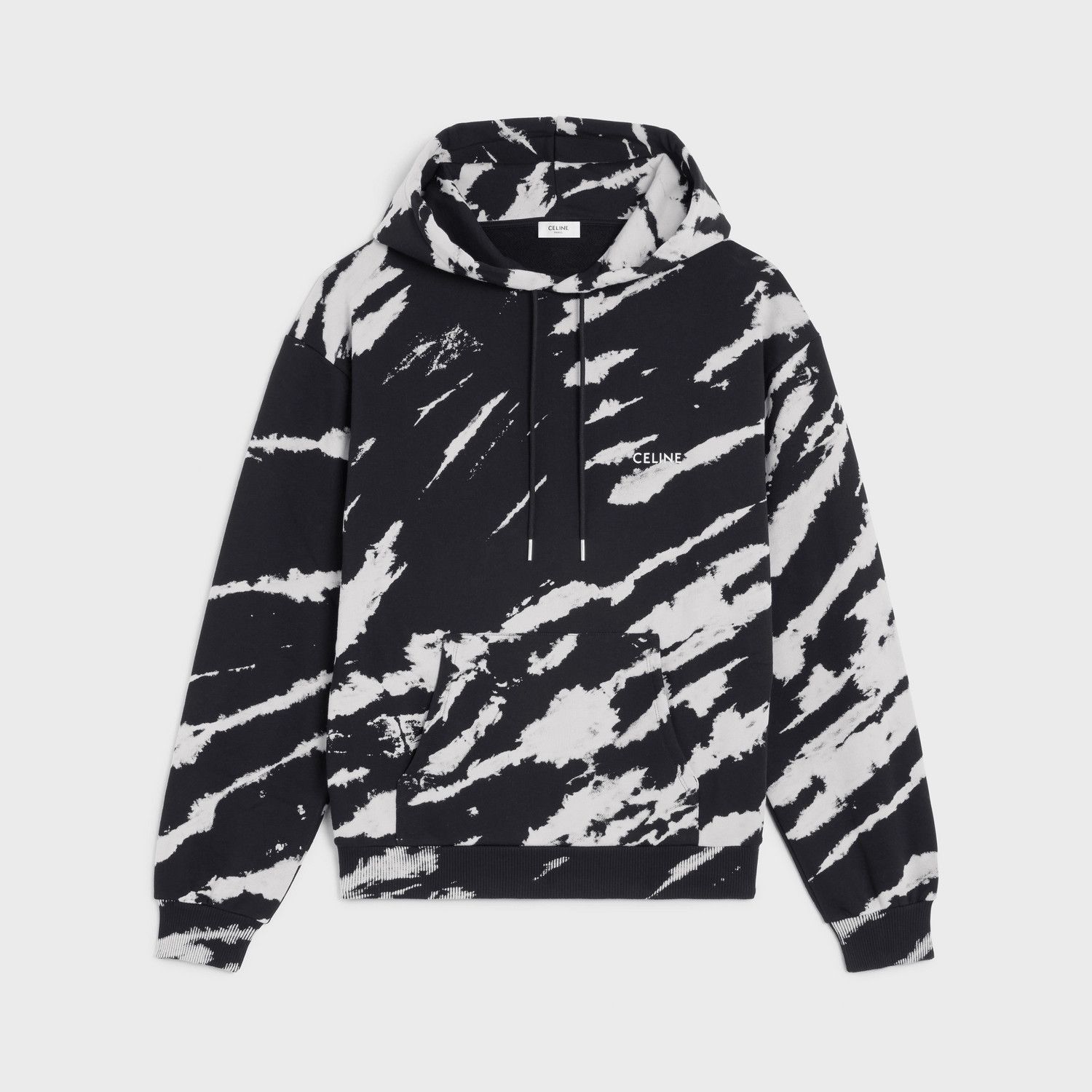 Celine Tie-Dye Loose Fit Cotton Fleece Hoodie Black & White Size US XS / EU 42 / 0 - 1 Thumbnail