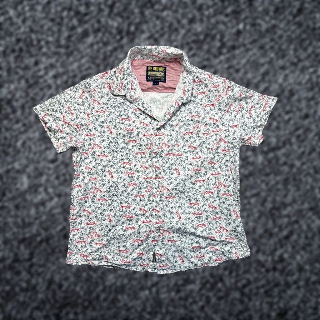 Joe Browns Joe Browns Button-Up Shirt Short Sleeve Mens L White Cycling Pattern Size US L / EU 52-54 / 3 - 1 Thumbnail