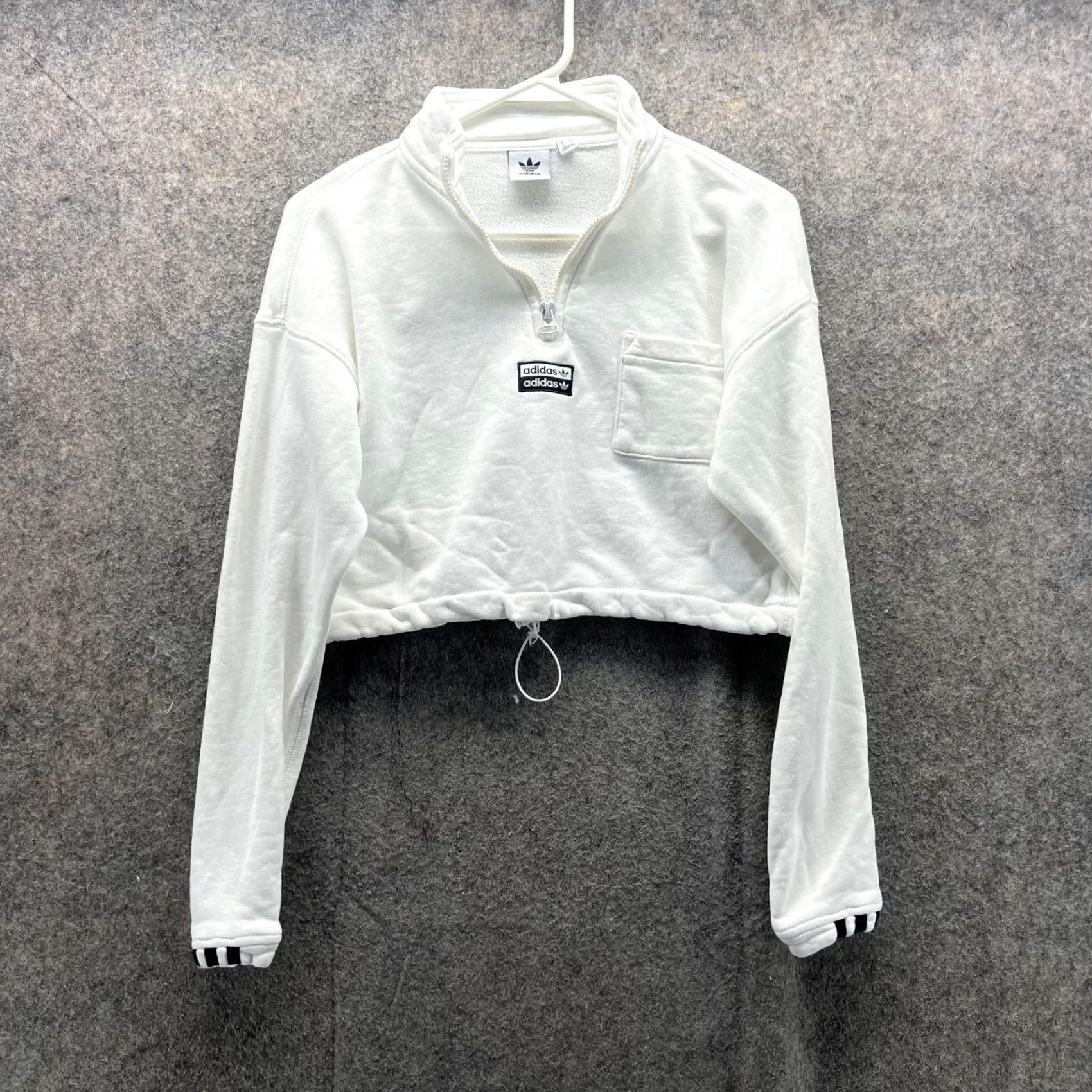 Adidas Adidas Sweater Women Small Trefoil White Cropped 1/2 Zip Pullover Sweatshirt Fleece Cotton Long Sleeve Logo Regular VINTAGE: No Size S / US 4 / IT 40 - 2 Thumbnail
