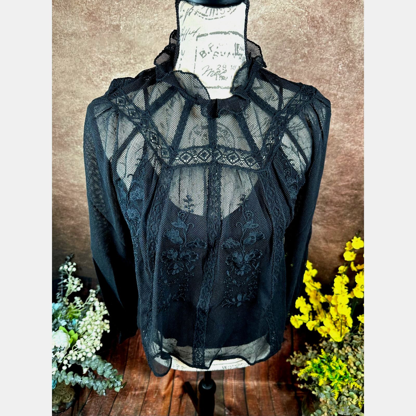 Other St Roche Lace Embroidered Ruffle Neck Flores Top Black 4 Size S / US 4 / IT 40 - 4 Thumbnail