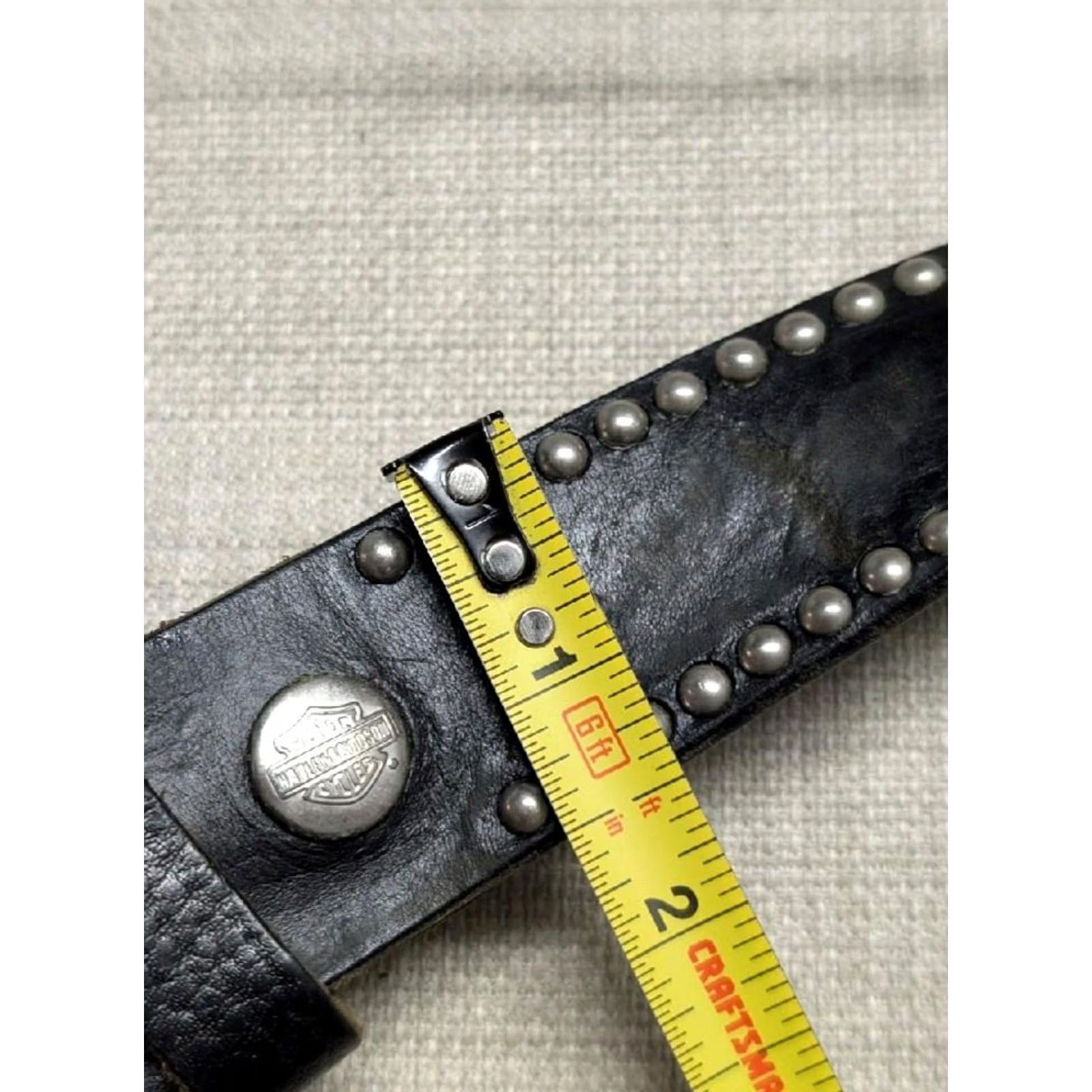Harley Davidson VINTAGE Harley-Davidson belt Concho Western buckle belt Mens 38 Black Leather Studded belt western style Size 38 - 6 Thumbnail
