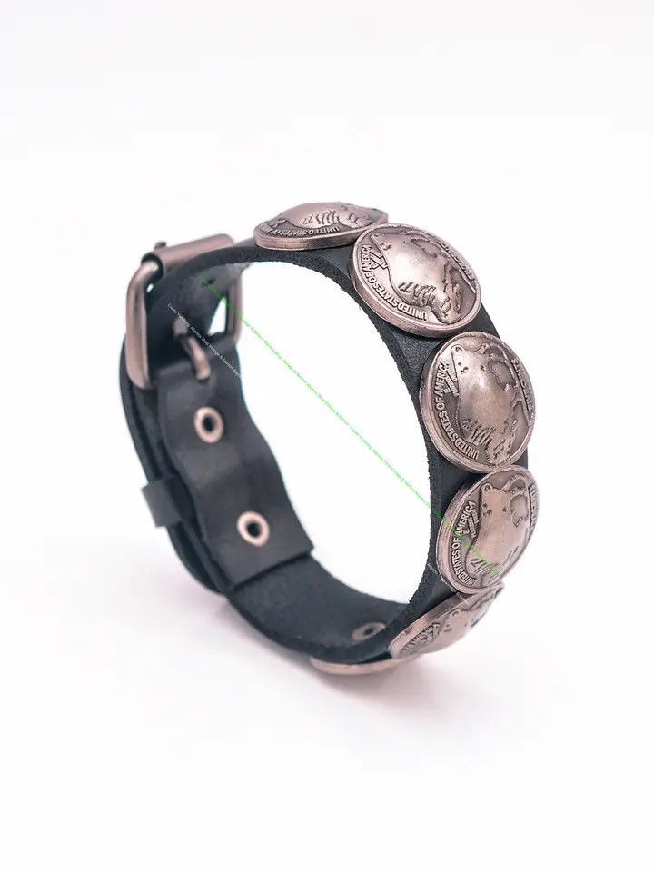 Jewelry × Leather × Vintage Black Genuine Leather Large Cuff Bracelet Size ONE SIZE - 4 Thumbnail