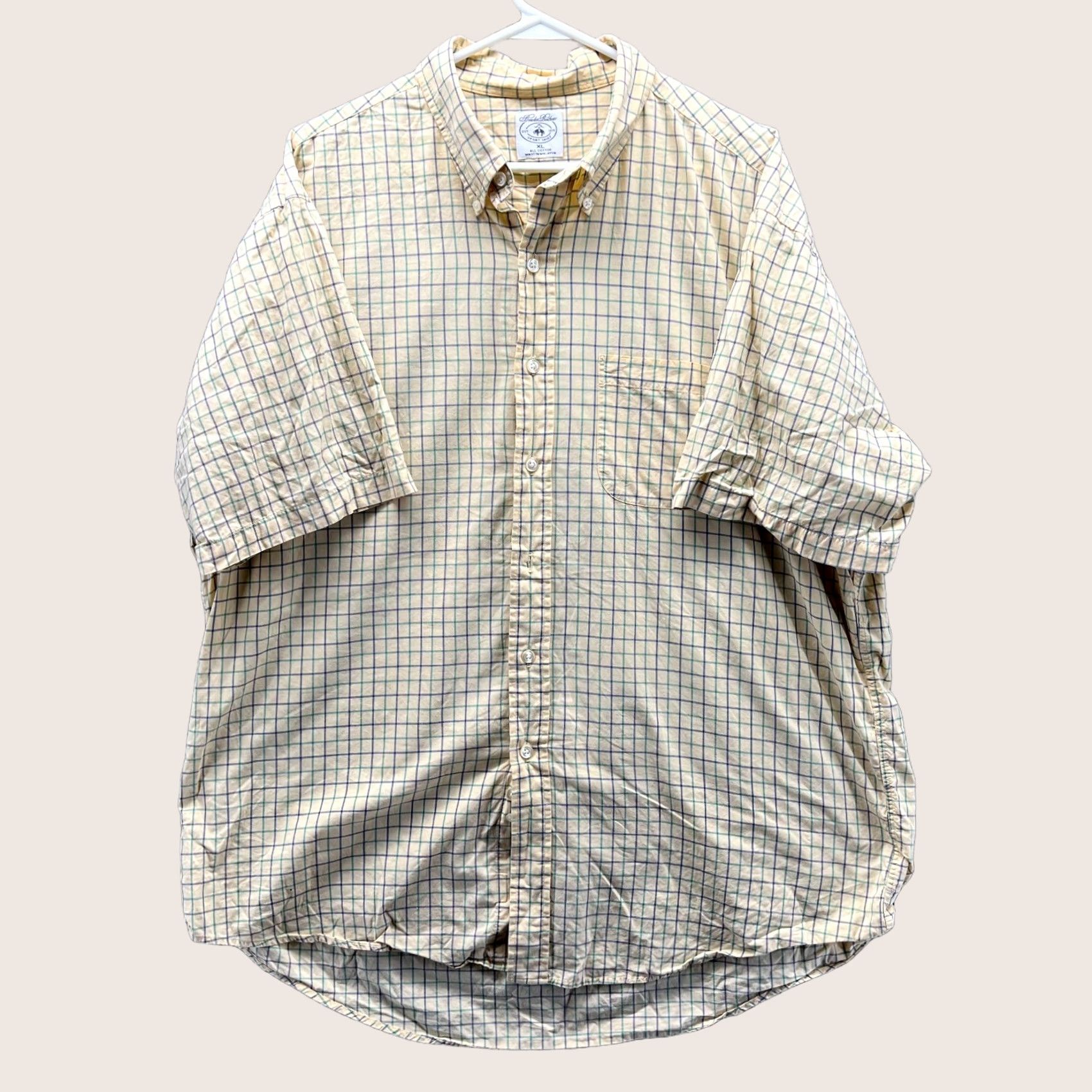 Brooks Brothers Brooks Brothers Sport Shirt Men XL Yellow Plaid Button-Down Cotton Windowpane Size US XL / EU 56 / 4 - 1 Thumbnail