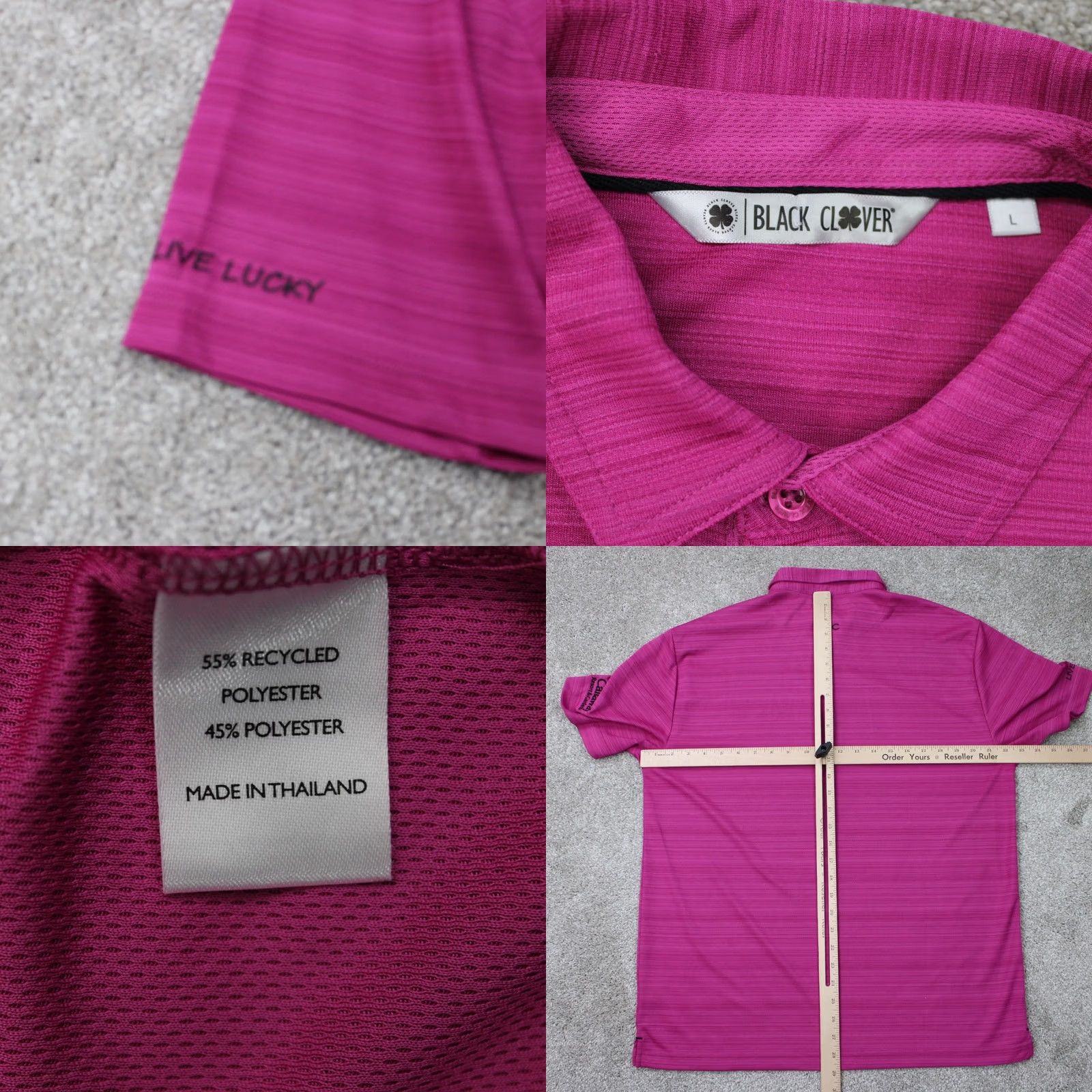 Vintage Black Clover Polo Shirt Mens L Pink Polyester Short Sleeve Sports Logo Geometric - Pullover Shirt Size US L / EU 52-54 / 3 - 8 Thumbnail