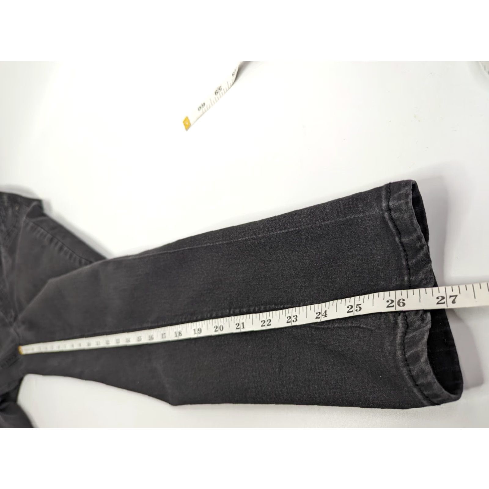 Vintage Democracy Jeans Women's 12 Black Denim Skinny Elastic Waist Belts Loops Pockets Zipper Logo Button Mid Rise Cotton Blend Lycra Spandex Size 34" / US 12 / IT 48 - 6 Thumbnail