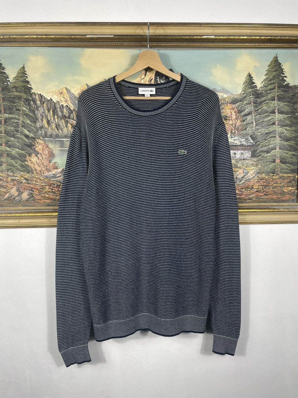 Lacoste × Vintage Lacoste retro y2k 00s Navy Striped jumper pull knitwear Size US L / EU 52-54 / 3 - 1 Thumbnail