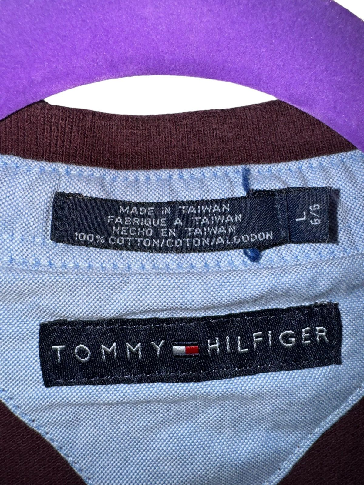Tommy Hilfiger × Vintage Vintage Tommy Hilfiger Crest Logo Striped Maroon Polo size L Size US L / EU 52-54 / 3 - 3 Thumbnail