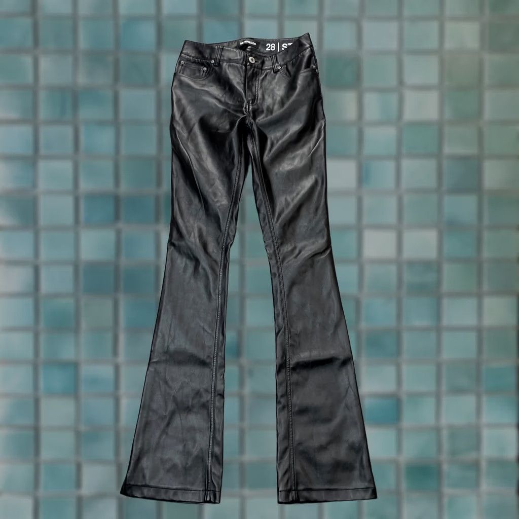 Vintage Serenede Pants Womens 28 Black Stacked Faux Leather Flared Leg Ankle Slit Disco Size 28" / US 6 / IT 42 - 1 Thumbnail
