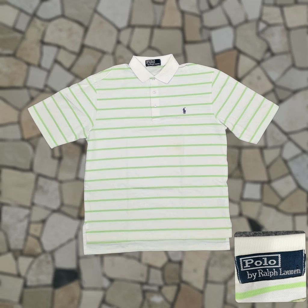 Polo Ralph Lauren Polo Ralph Lauren Striped Polo Shirt White Lime Green Purple Pony Y2K Mens Large Size US L / EU 52-54 / 3 - 1 Thumbnail