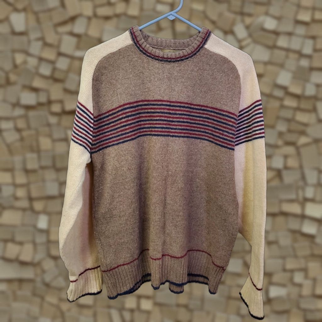 Vintage Vintage Campus Sweater Men's L Brown Striped Pullover USA Wool Polyester Crew Neck Knit Classic Pullover Knitwear Vintage Mens Dickey Size US L / EU 52-54 / 3 - 1 Thumbnail