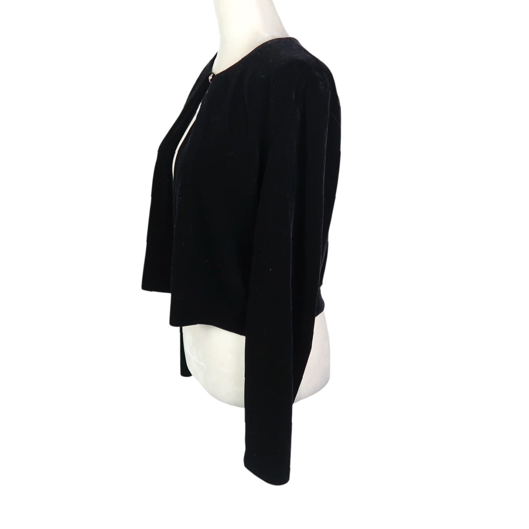 Velvet VINTAGE 90s Black Velvet Long Sleeve Shrug Evening Jacket 8 Size M / US 6-8 / IT 42-44 - 3 Thumbnail