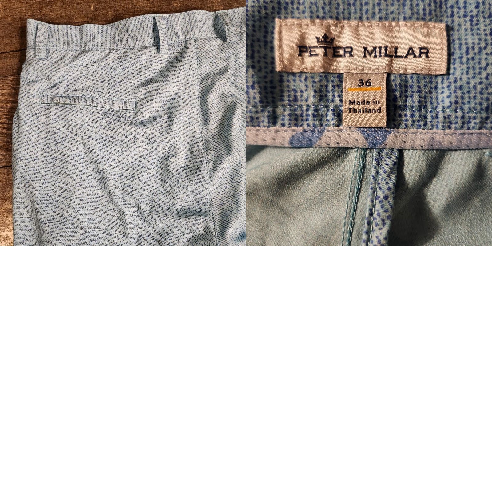 Peter Millar Peter Millar Shorts Mens 36 AOP Blue Performance Stretch Golf Wicking Casual Travel Geometric Front Flat Front Pockets Logo Men Regular Chino Short Size US 36 / EU 52 - 8 Thumbnail