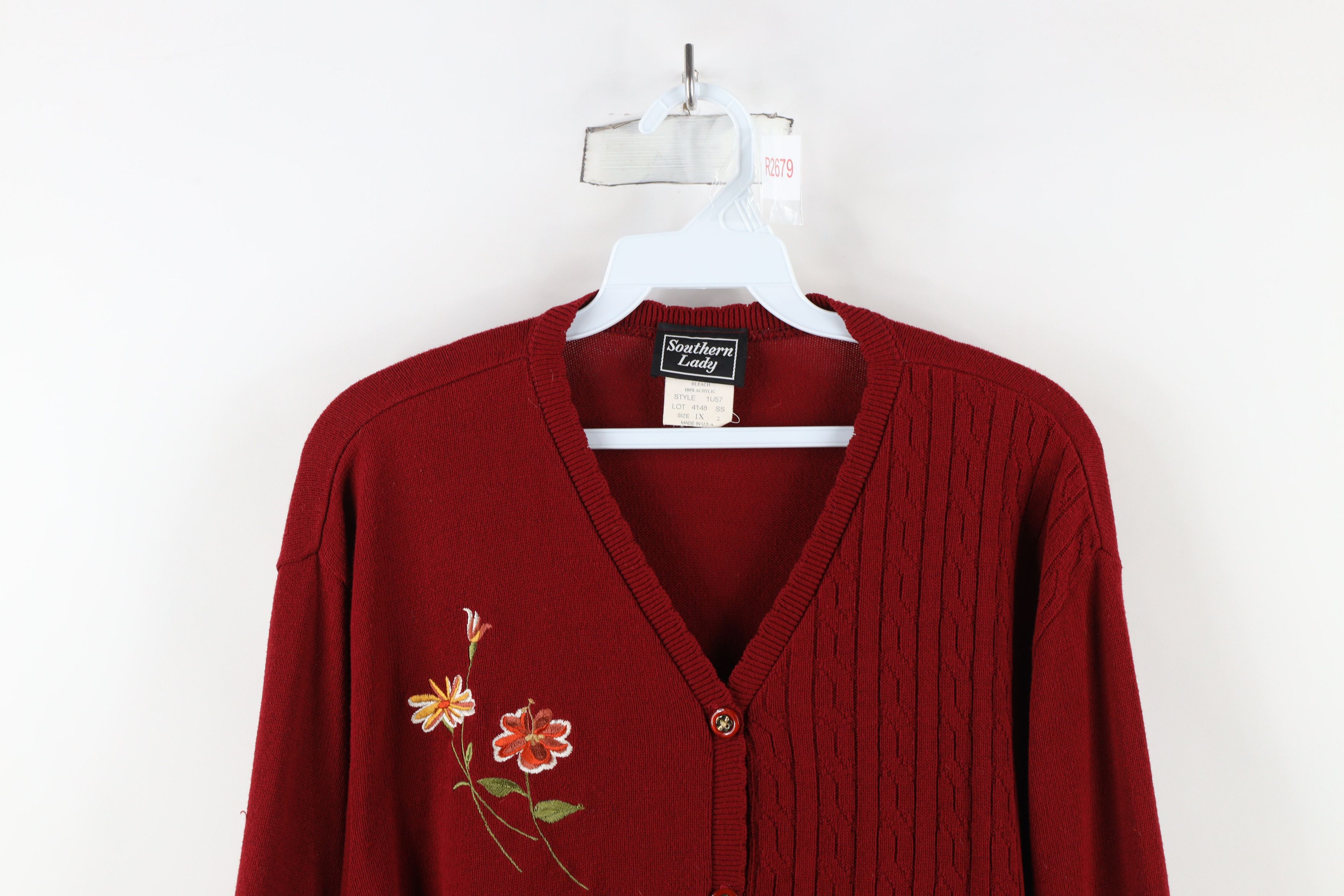 Vintage Vintage 90s Streetwear Flower Cardigan Sweater Red USA Size XL / US 12-14 / IT 48-50 - 2 Thumbnail
